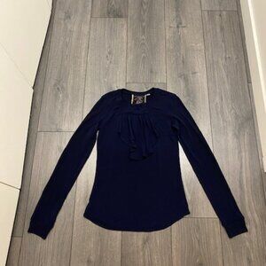 L.A.M.B. Navy Blue Ruffle Front Long-Sleeve Top Size M